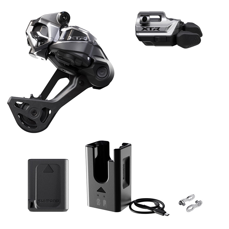 Shimano XTR Di2 RD-M9250 MTB rear derailleur kit with black SGS clamp band for mountain biking.