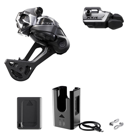 Shimano XTR Di2 RD-M9250 MTB rear derailleur kit with black SGS clamp band for mountain biking.