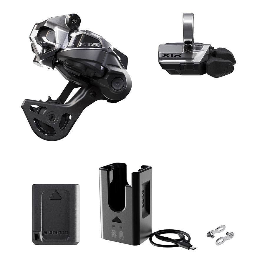 Shimano XTR Di2 RD-M9250 MTB rear derailleur kit with black SGS clamp band, designed for mountain biking gear shifting.