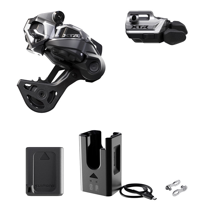 Shimano XTR Di2 RD-M9250 MTB rear derailleur kit with black clamp band, designed for mountain biking, electronic shifting.