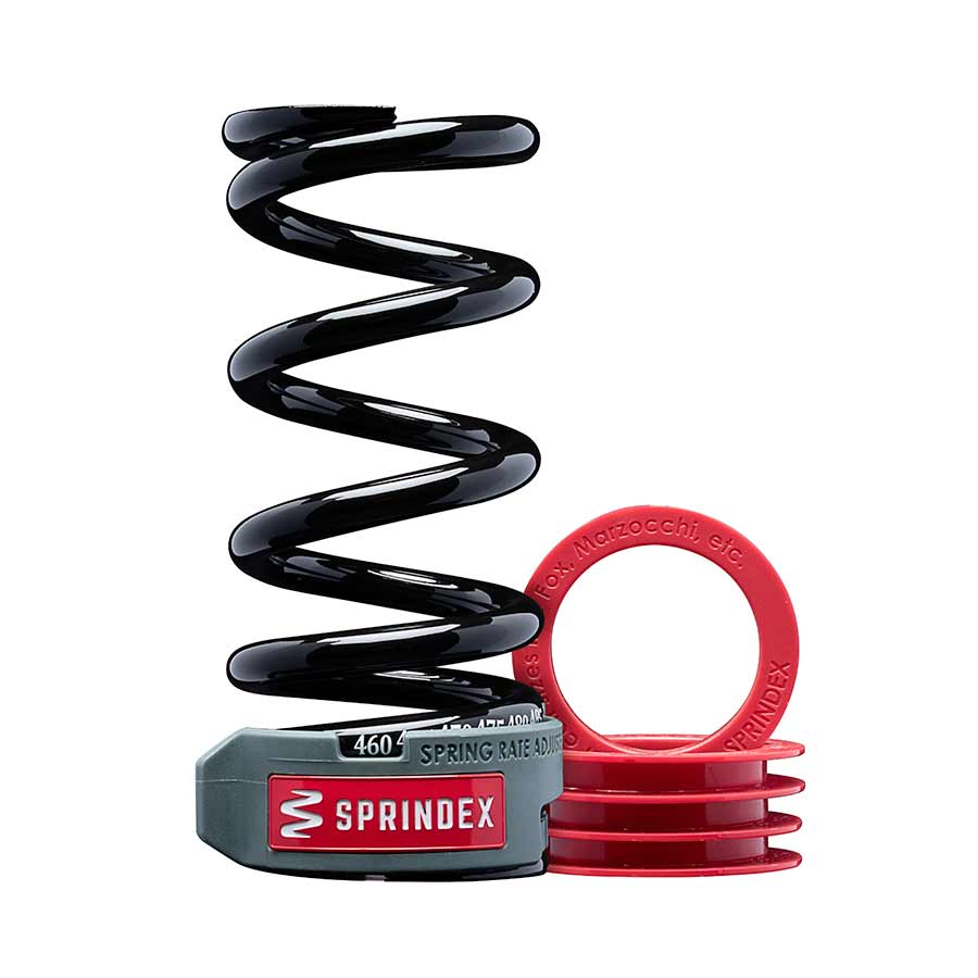 Sprindex shock replacement coil springs, 126x55mm, 380-430lb, black coil springs for bike suspension repair.