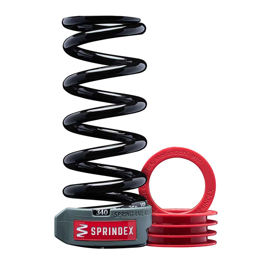Sprindex shock replacement coil springs in 126x55mm, 380-430lb, designed for high-performance motorcycle suspension.
