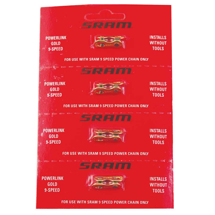 SRAM Power Link and Power Lock chain links and pins for 8-speed bike chains, silver connector set with four pieces.