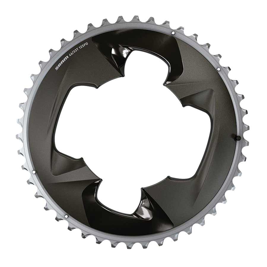 SRAM Force AXS 2x chainrings, 12-speed, 33-tooth, aluminum, black, with 107 BCD bolt pattern, designed for high-performance cycling