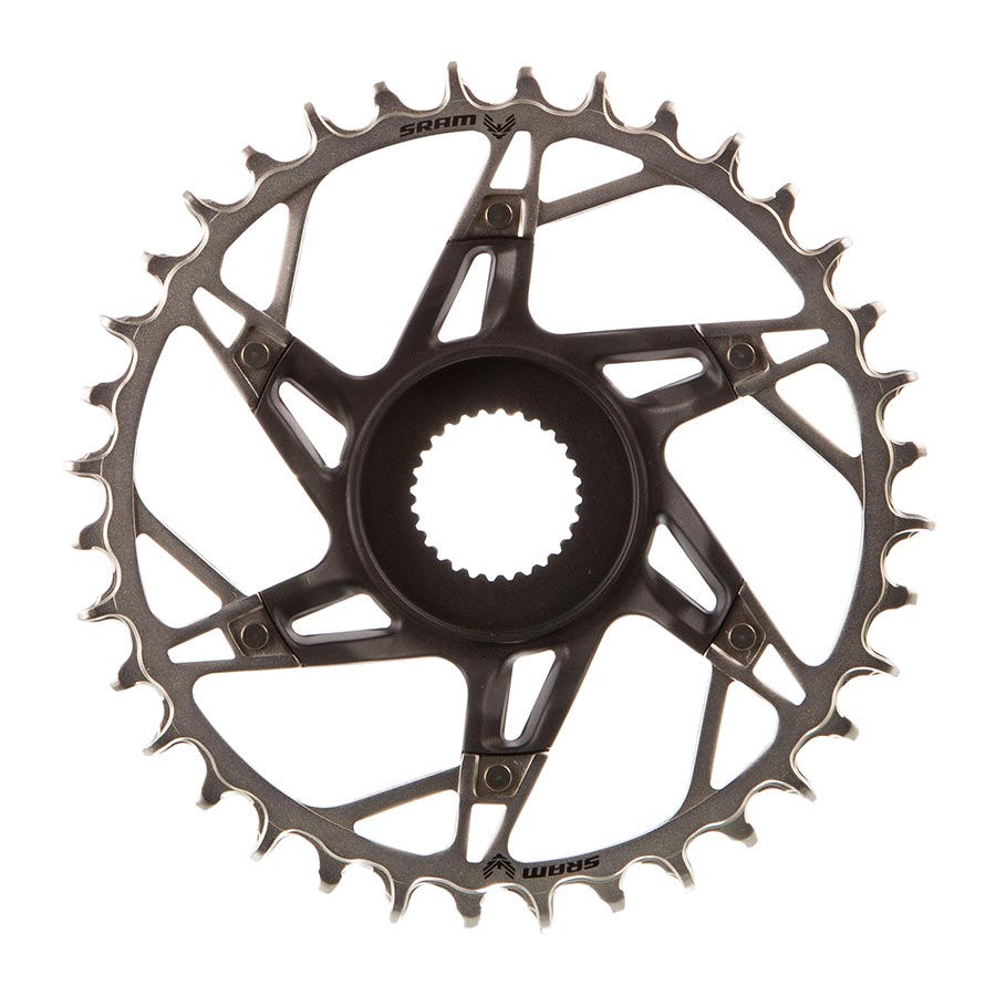 SRAM XX Eagle T-Type DM E-MTB chainrings with 34-speed steel and aluminum, designed for Bosch e-mountain bikes, black finish