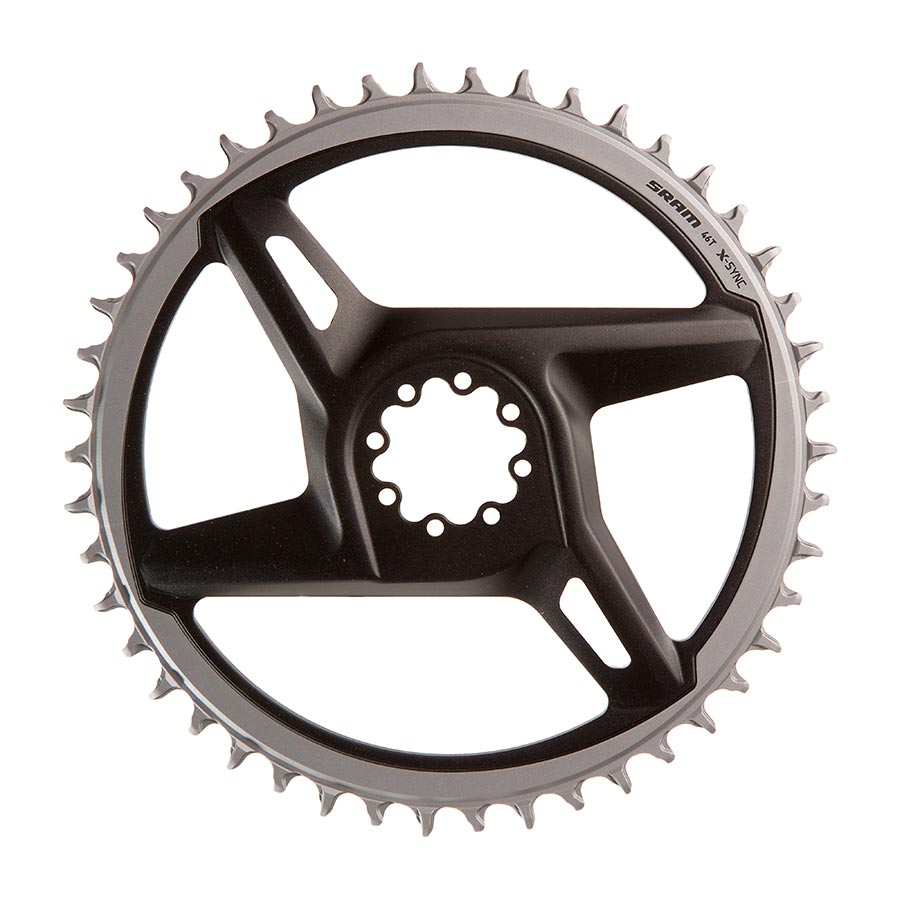 SRAM Red Force D1 38-tooth direct mount chainring for 12-speed bikes, lightweight aluminum with grey and red finish.