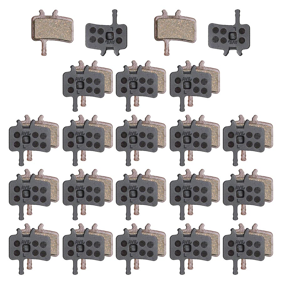 SRAM disc brake pads set, 20 pairs, metallic brake pads for avid Juicy BB7 mountain bike disc brakes, shown in packaging.