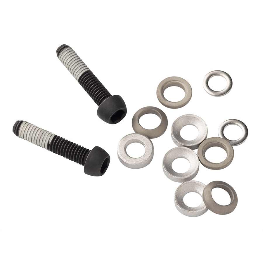 SRAM flat mount bolts for disc brake brackets, T25 size, 15mm length, metal hardware for secure installation.