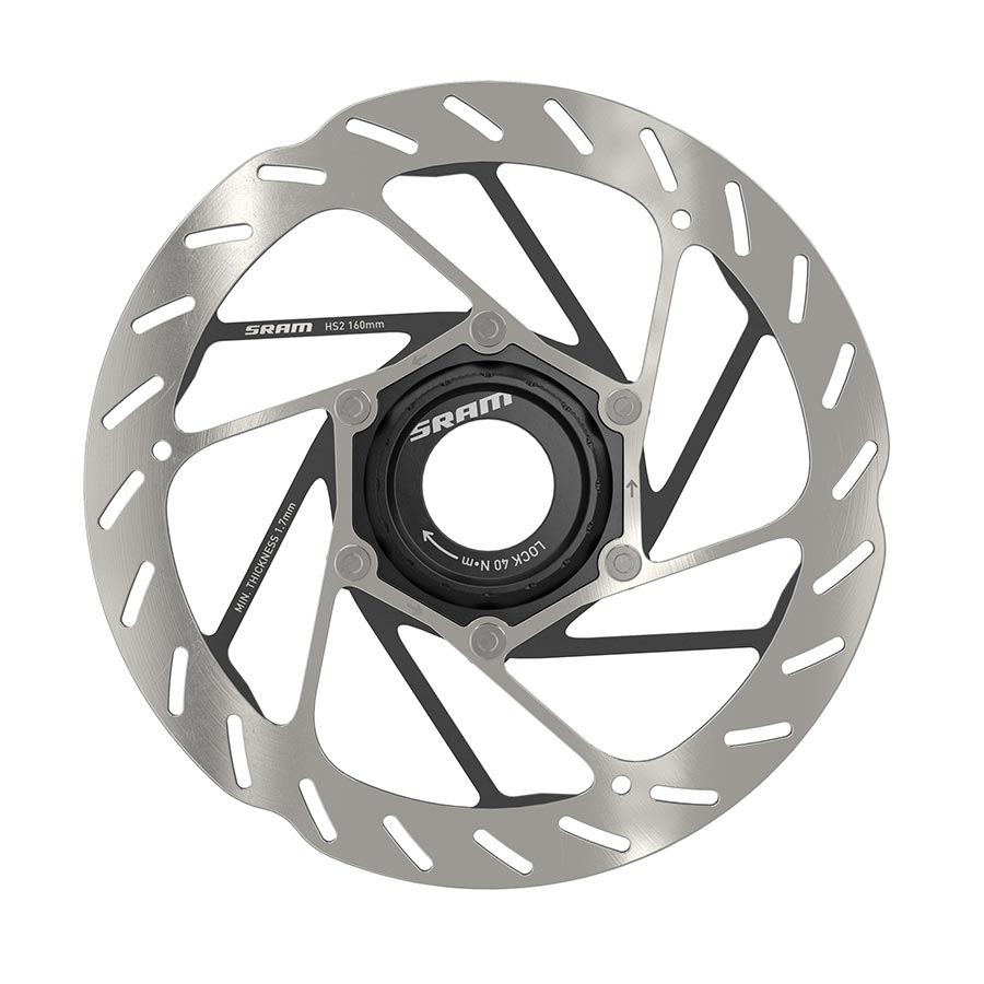 SRAM HS2 Center Lock disc rotor for bike brakes, 160mm size, designed for reliable stopping power and easy installation.