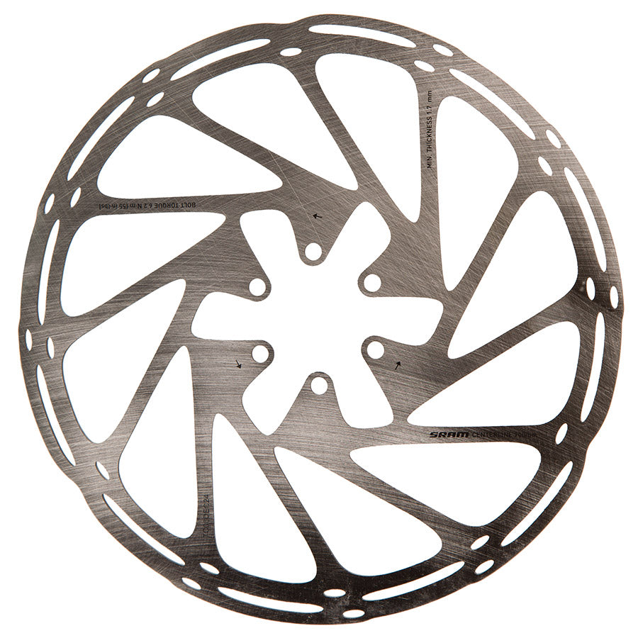 SRAM Centerline A2 2.0mm disc rotor for mountain bikes, 180mm size, with ISO 6-bolt pattern and durable metal construction.