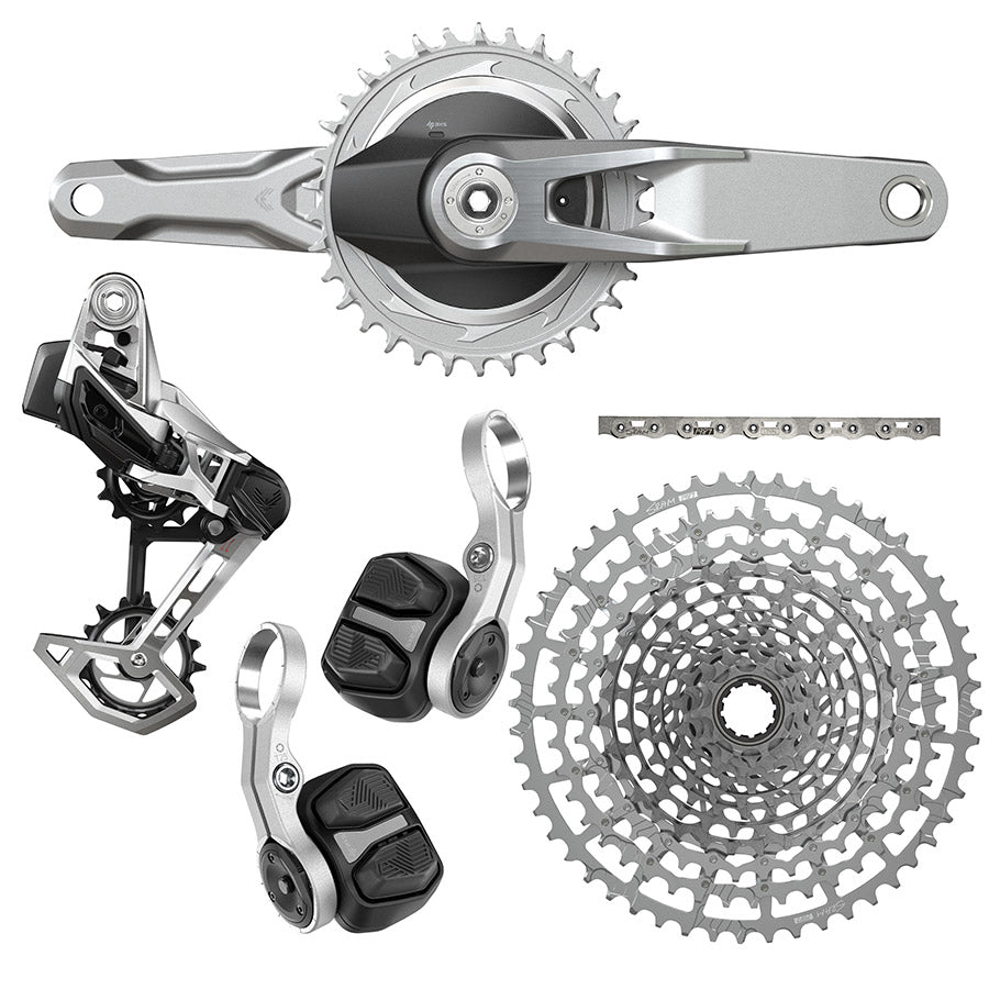 SRAM Eagle Transmission 1987 mountain bike build kit with 170mm components and black finish, suitable for off-road cycling.