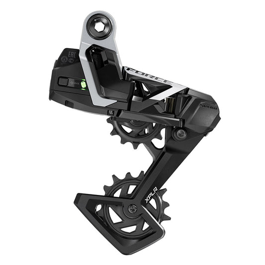 SRAM Force AXS XPLR E1 rear derailleur for road bikes, black, 13-speed, lightweight and durable for gravel and road cycling.