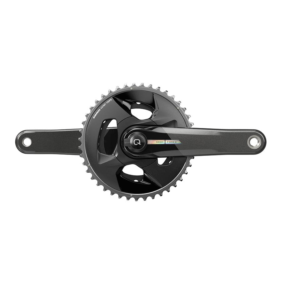 SRAM Force D2 2x Wide Power Meter crankset in black with 165mm crank arms, designed for road disc bikes.
