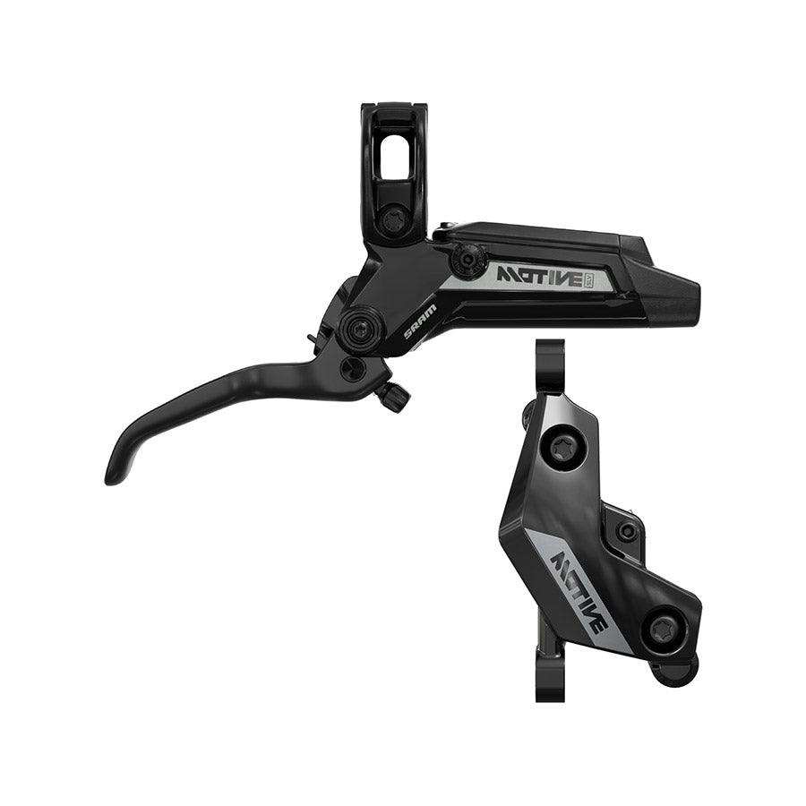 SRAM Motive Silver A2 MTB hydraulic disc brake front post mount in black showing brake caliper and disc rotor.