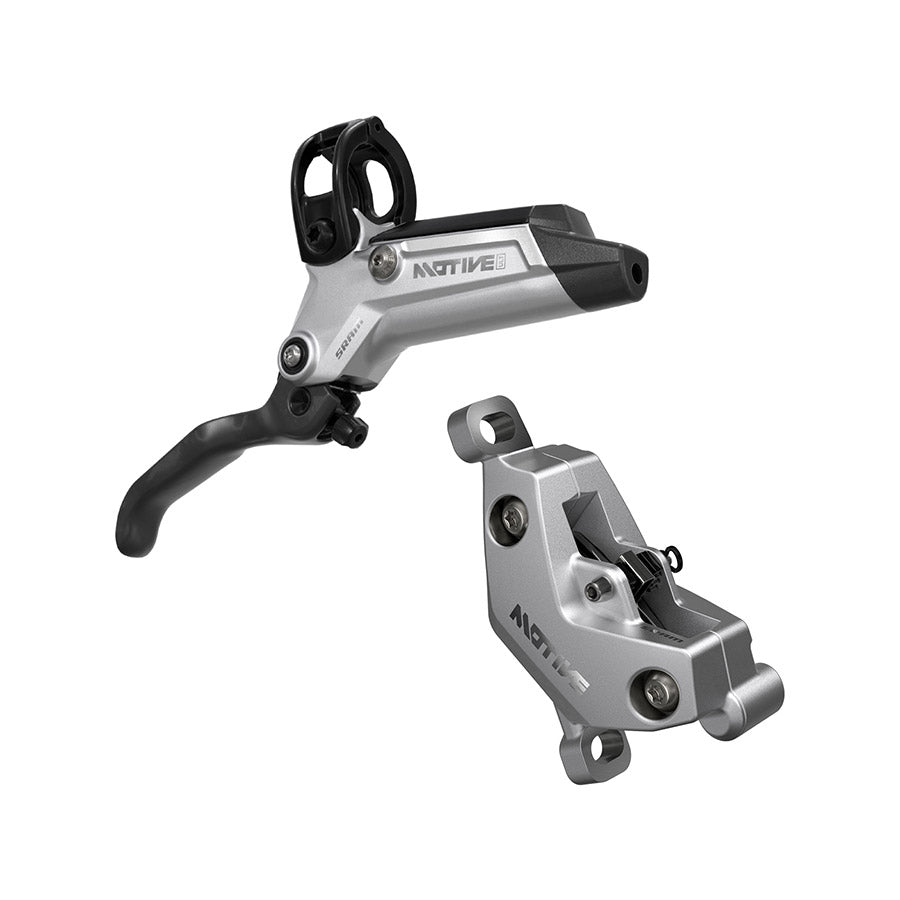 SRAM Motive Ultimate A2 MTB hydraulic disc brake with silver finish, front post mount, optimized for mountain biking.