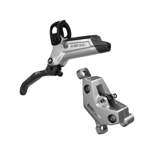 SRAM Motive Ultimate A2 MTB hydraulic disc brake with silver finish, front post mount, optimized for mountain biking.