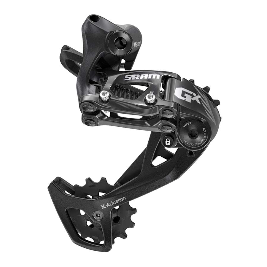SRAM GX 2X11 MTB rear derailleur with long cage in black, designed for mountain biking gear shifting.