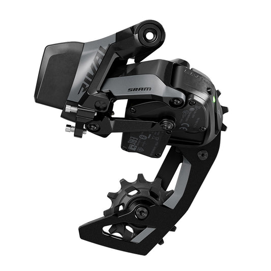 SRAM Rival AXS E1 rear derailleur for road bikes, 12-speed black derailleur with precise shifting for high-performance cycling.