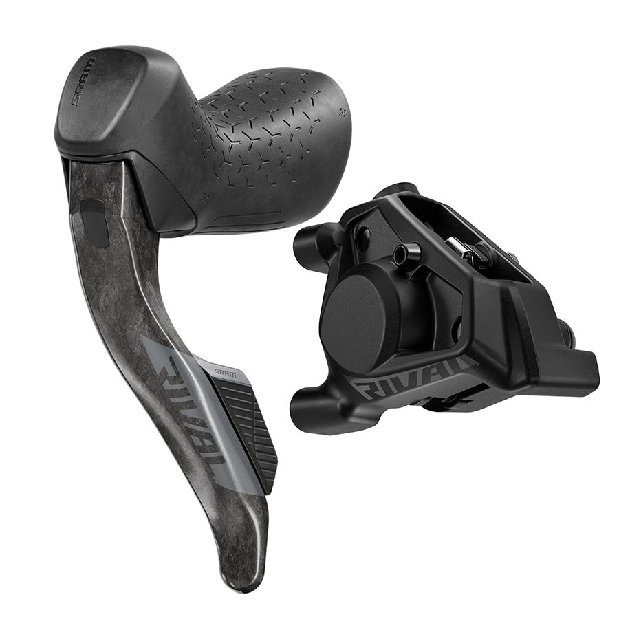 SRAM Rival AXS E1 road hydraulic disc brake caliper with left flat mount for high-performance cycling.