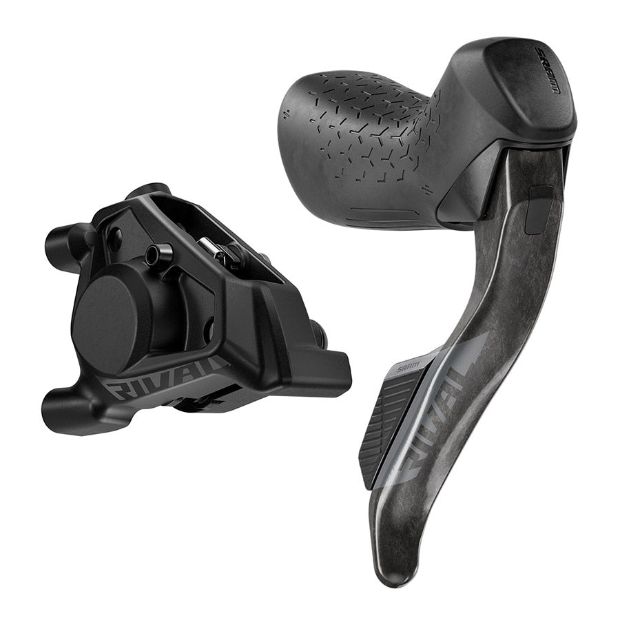 SRAM Rival AXS E1 road hydraulic disc brake caliper with flat mount, left side, for high-performance cycling.