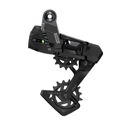 SRAM Rival AXS XPLR E1 rear derailleur for road bikes, black, with 13-speed design and electronic shifting components.