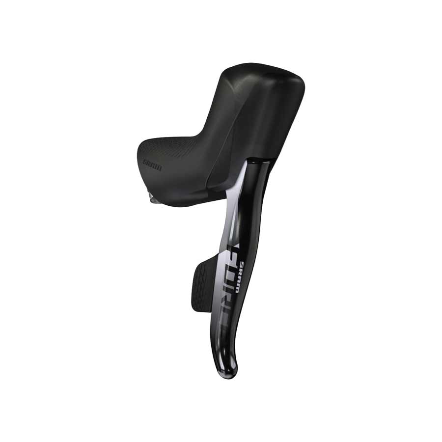 SRAM Force eTap AXS hydraulic road electronic shifter and brake lever for left side, with sleek black design and ergonomic grip.
