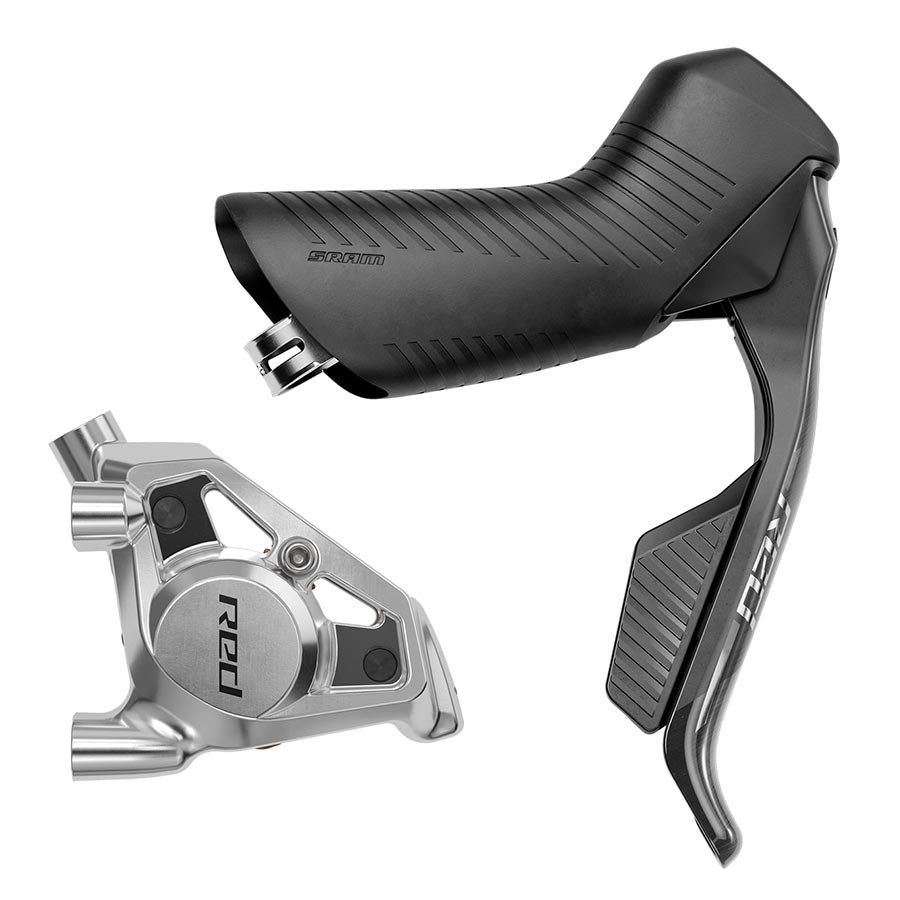 SRAM Red AXS HRD E1 road hydraulic disc brake front flat mount in black and red for high-performance cycling.