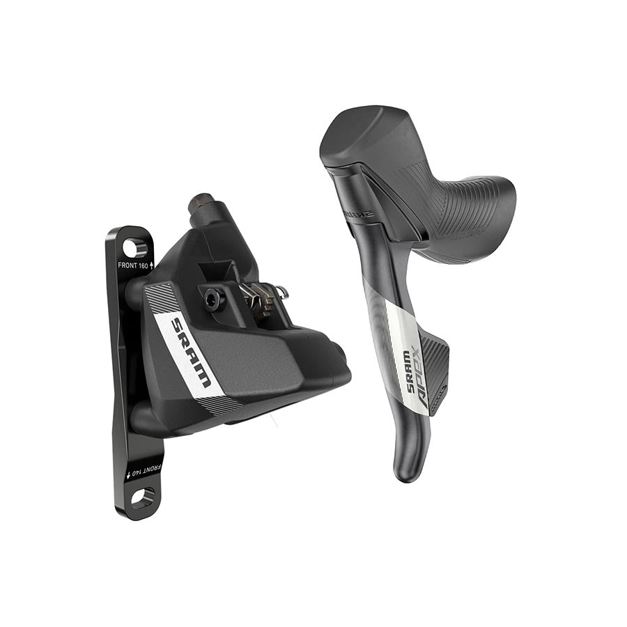 SRAM Apex AXS D1 road hydraulic disc brake rear flat mount in black, showcasing sleek design and hydraulic caliper.