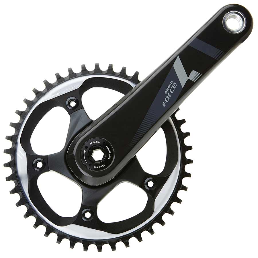 SRAM Force1 road track crankset with 170mm arm length, 42T chainring, black finish, 110mm BCD, GXP bottom bracket, 68mm width