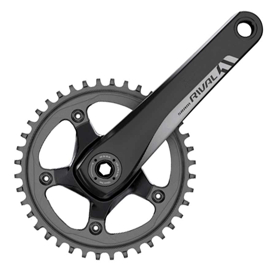 SRAM Rival1 road crankset with 170mm arms, 42T chainring, black finish, GXP bottom bracket, 110mm BCD, ideal for track and road cycling
