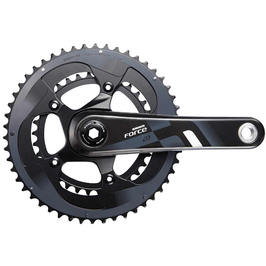 SRAM Force22 road and track crankset, 11-speed, black alloy, 172.5mm crank arms, 39/53T chainrings, GXP bottom bracket