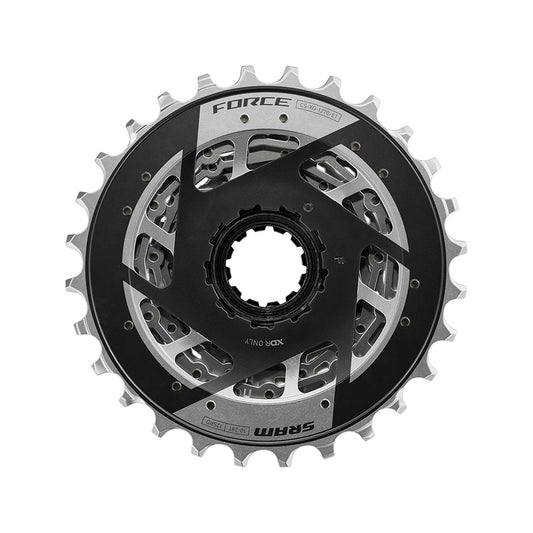 SRAM XG-1270 E1 cassette with 10-28T gear range and XD-R freehub, shown on a bike drivetrain.