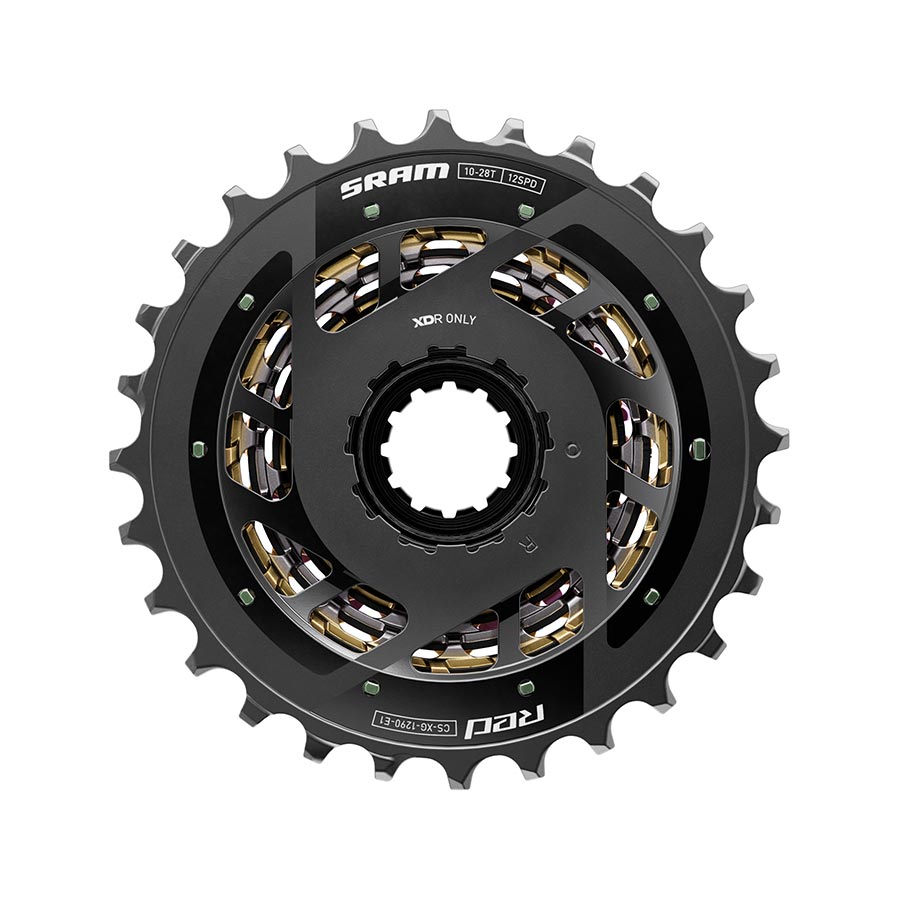 SRAM XG-1290 E1 12-speed cassette in silver with 10-28T gear range, compatible with XD-R freehub, bike drivetrain component