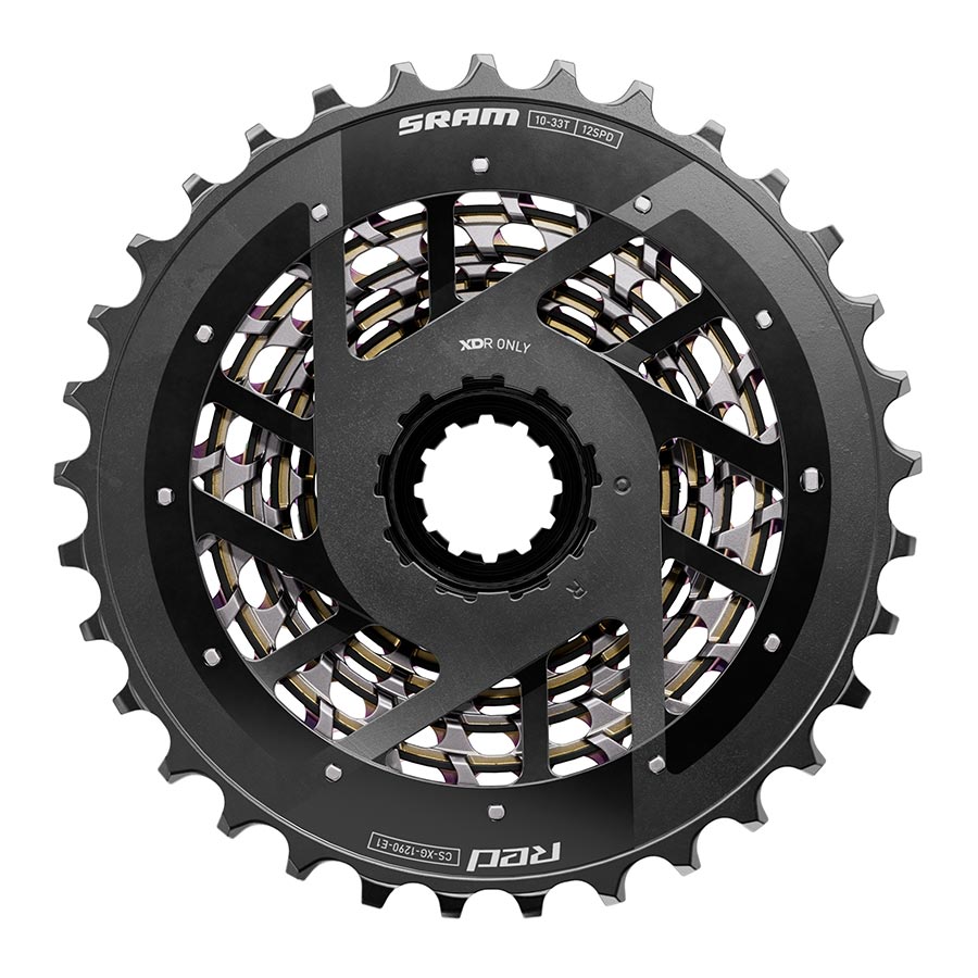 SRAM XG-1290 E1 12-speed cassette in silver with 10-28T gear range, designed for high-performance mountain biking.