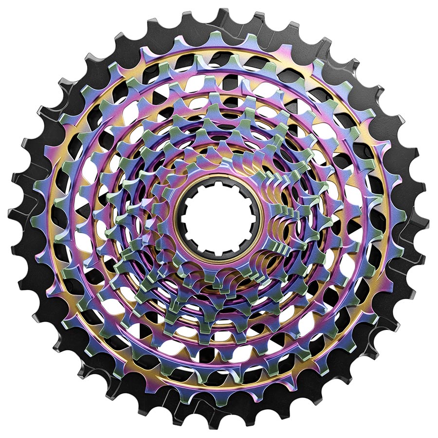 SRAM XG-1290 E1 12-speed cassette in silver with 10-28T gear range, designed for high-performance mountain biking.