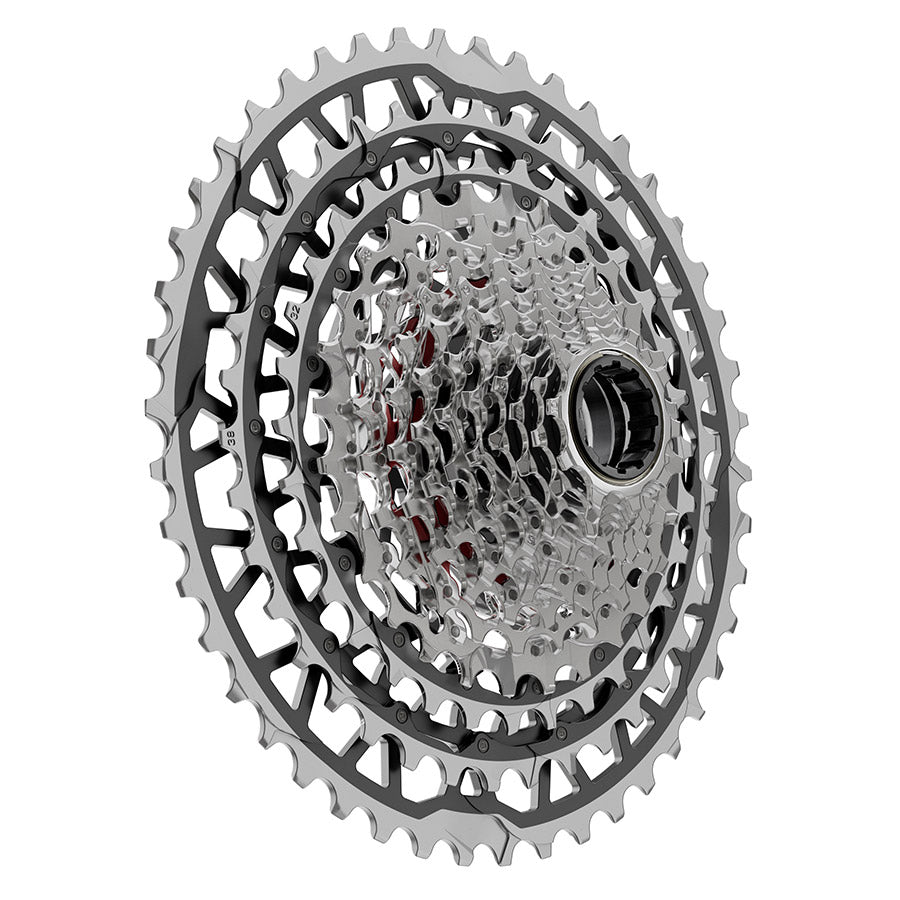 SRAM XG-1371 E1 cassette with 13-10-46 teeth, 12-speed bike cassette for mountain biking, shown in close-up view