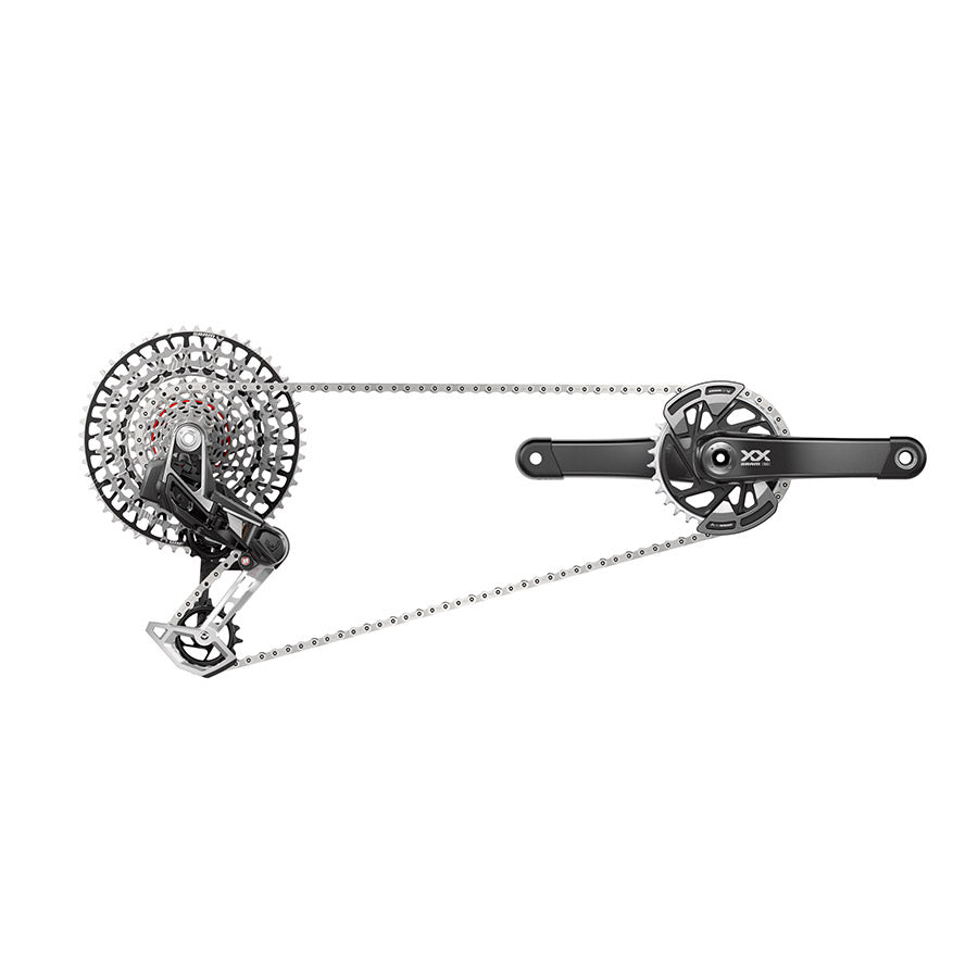 SRAM XX T-Type Eagle D2 mountain bike crankset with 175mm arms, black finish, and durable construction for mountain riding.