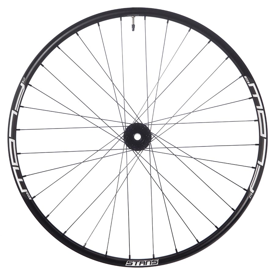 Stans No Tubes Flow EX3 mountain bike wheels with 27.5-inch diameter, 32 spokes, 15mm thru-axle, 110mm boost spacing, 6-bolt disc.