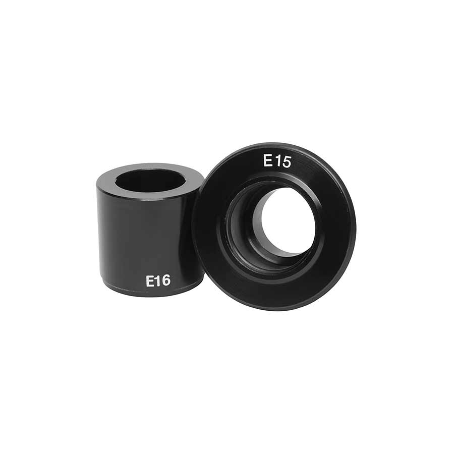 Stans No Tubes Neo Axle End Caps for 15mm front hub, rim parts and accessories, close-up of black aluminum caps on bike axle
