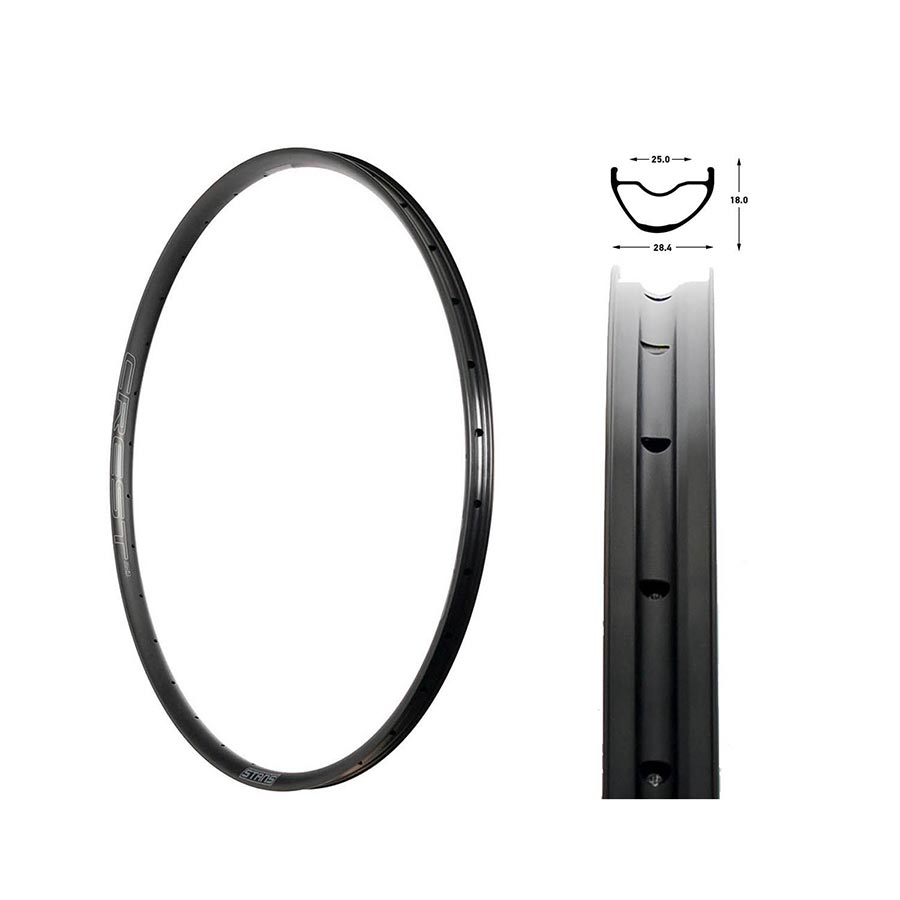 Black Stans No Tubes Crest MK4 26-hole rims for bicycles, featuring a sleek design and durable construction.