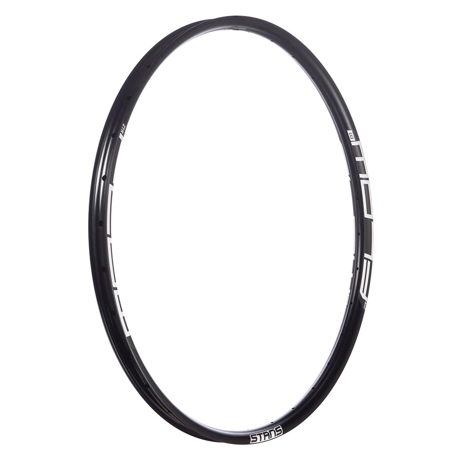 Black Stans No Tubes Flow EX3 27.5-inch rims with 32 holes, designed for mountain biking and durable performance.
