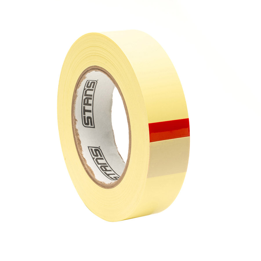 Stan's Original Rim Tape for tubeless bike wheels, 10m length, 21mm width, by Stans No Tubes, shown on a bicycle rim.