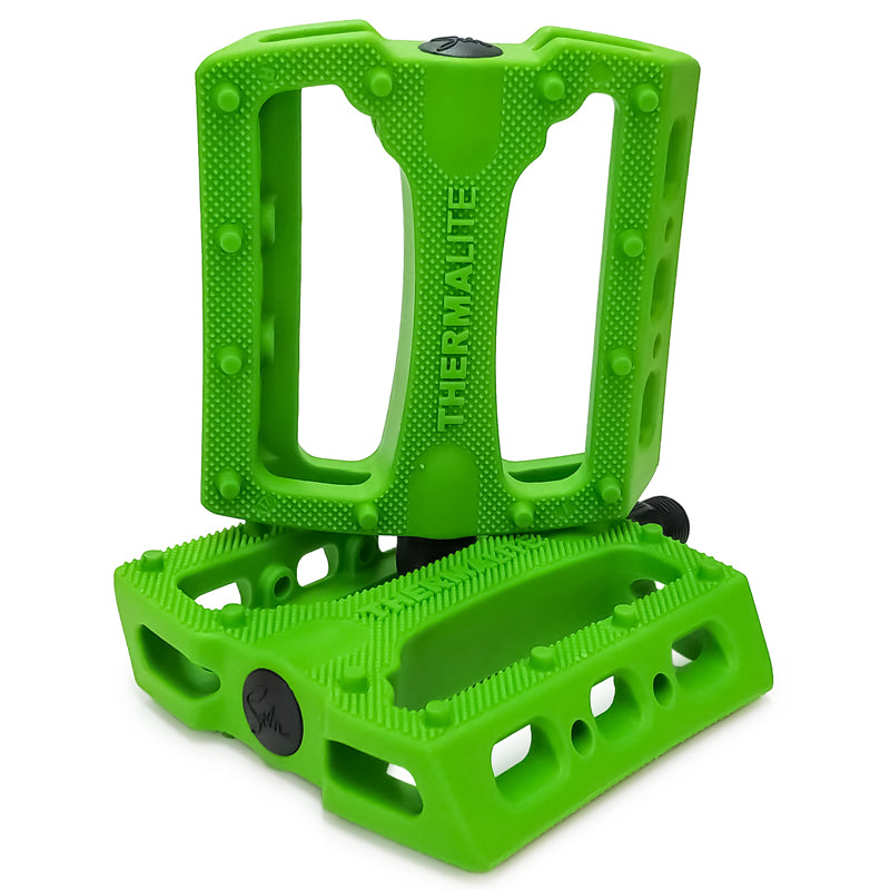 STLNbikes Thermalite platform pedals with tie-dye design, durable and lightweight bike pedals for mountain or urban cycling.
