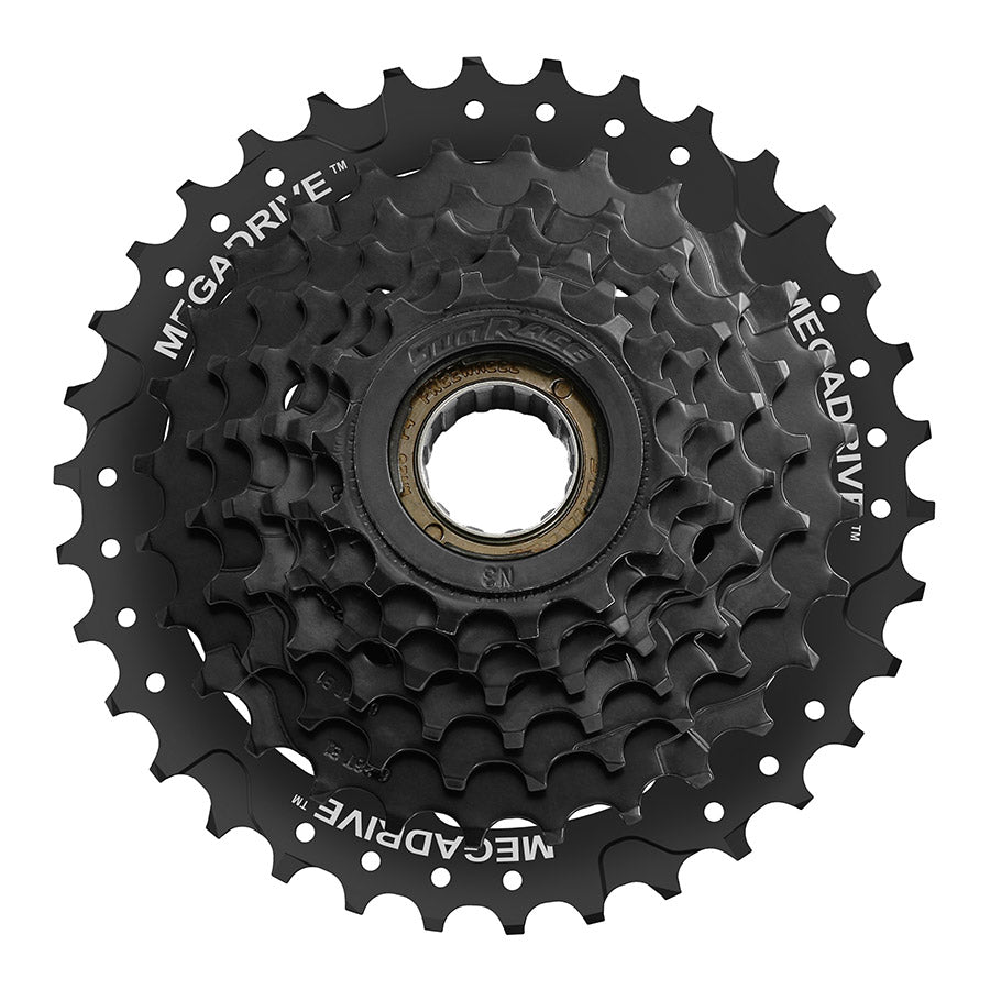 Sunrace MFM300 freewheel with 7-speed, 14-34T gear range, designed for bicycle drivetrain compatibility.