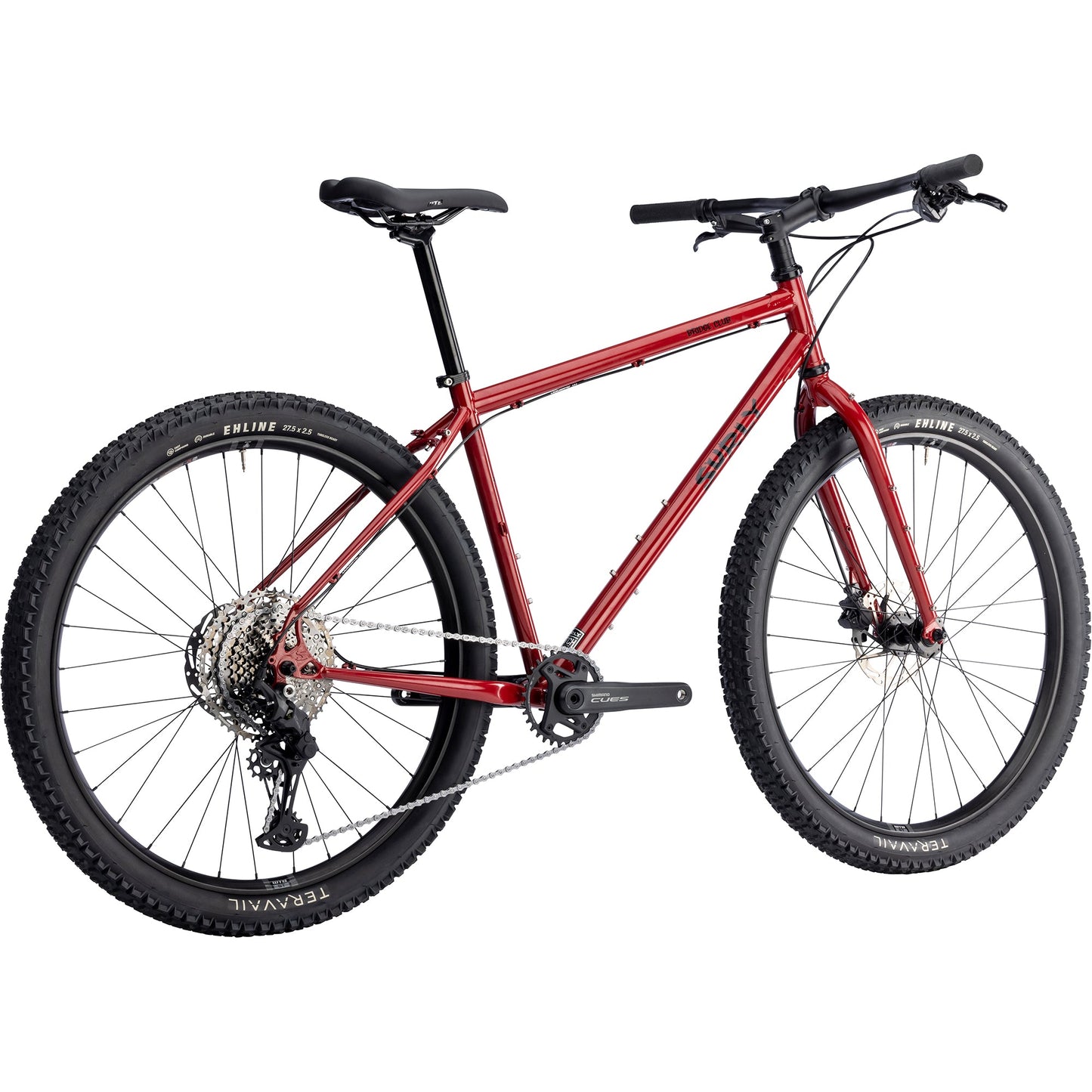 Surly Bridge Club gravel bike with a lingering cranberry frame and black tires, designed for off-road cycling.