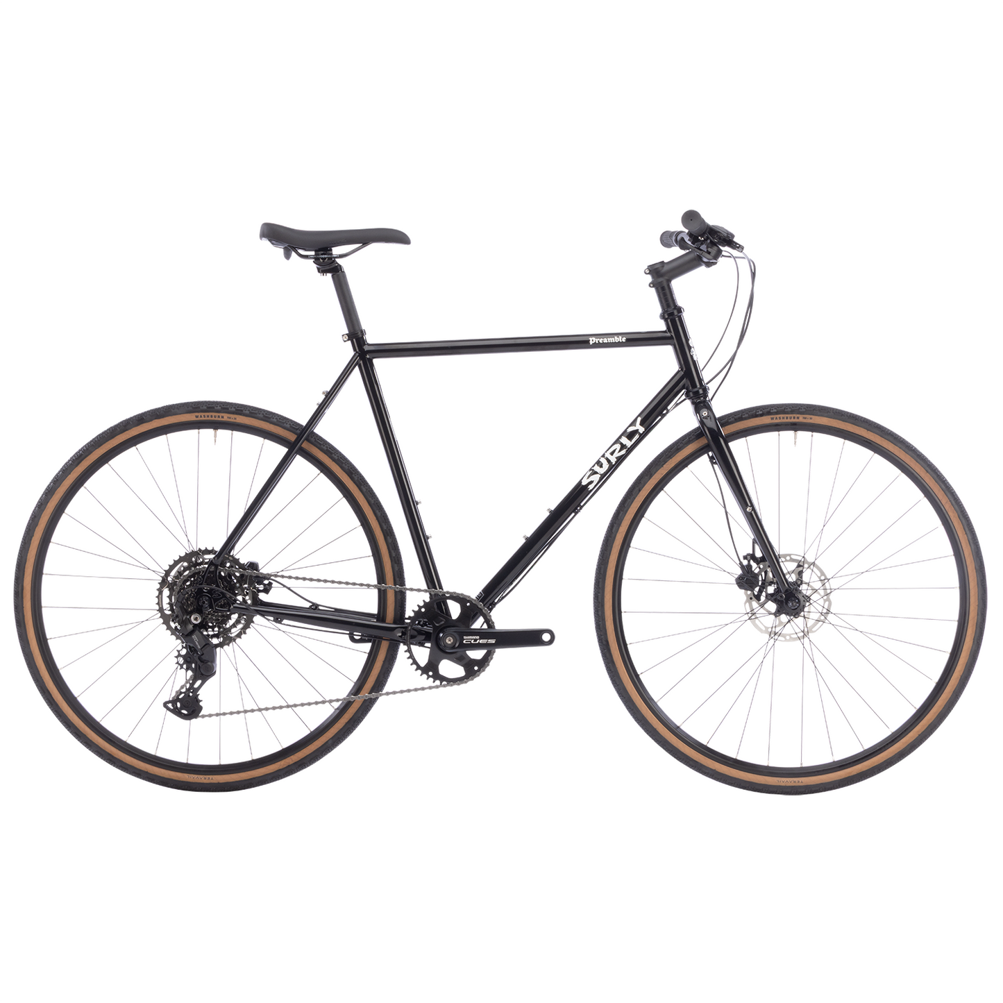 Black Surly Preamble 700c gravel and commuter bike with hi-viz accents, designed for versatile riding and urban commuting.