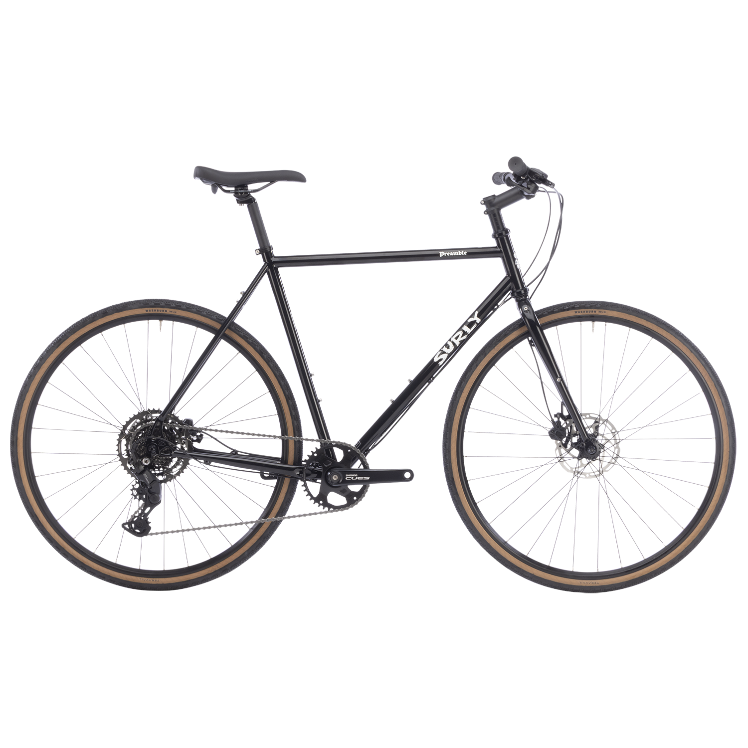 Black Surly Preamble 700c gravel and commuter bike with hi-viz accents, designed for versatile riding and urban commuting.