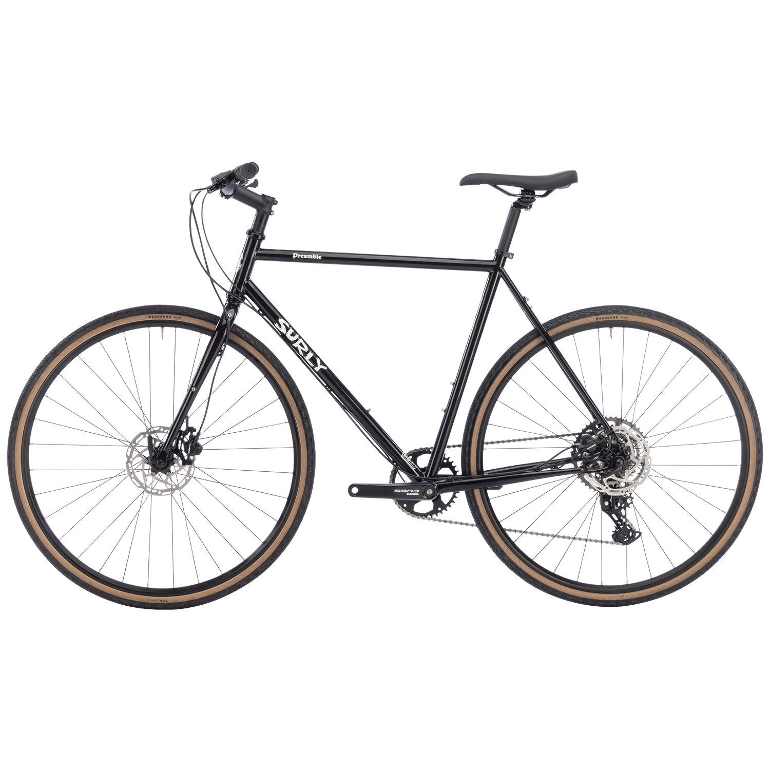 Surly Preamble 700c gravel and commuter bike in hi-viz black, featuring a lightweight frame and versatile design.