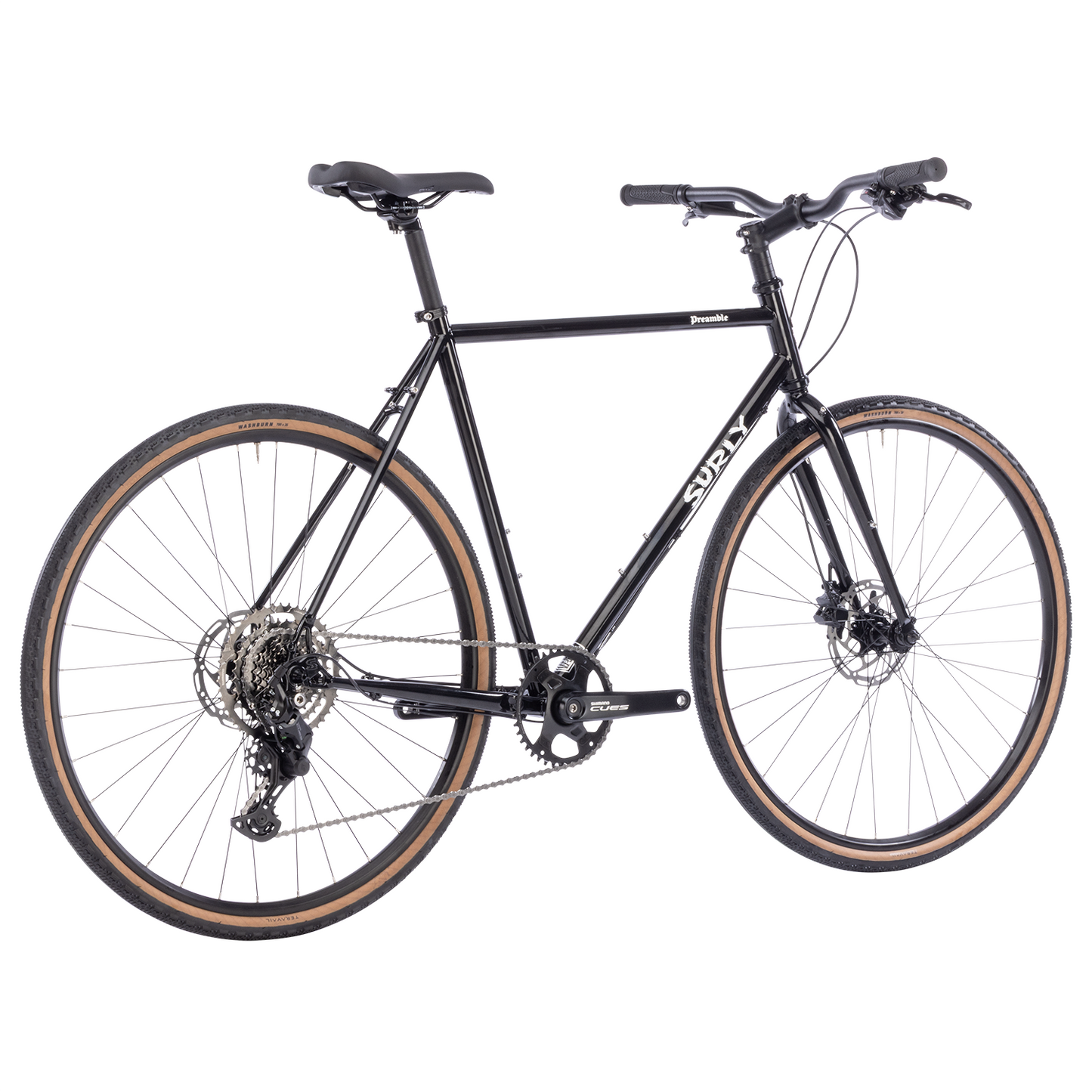 Surly Preamble 700c gravel and commuter bike in hi-viz black, showing frame and wheel details for versatile riding.
