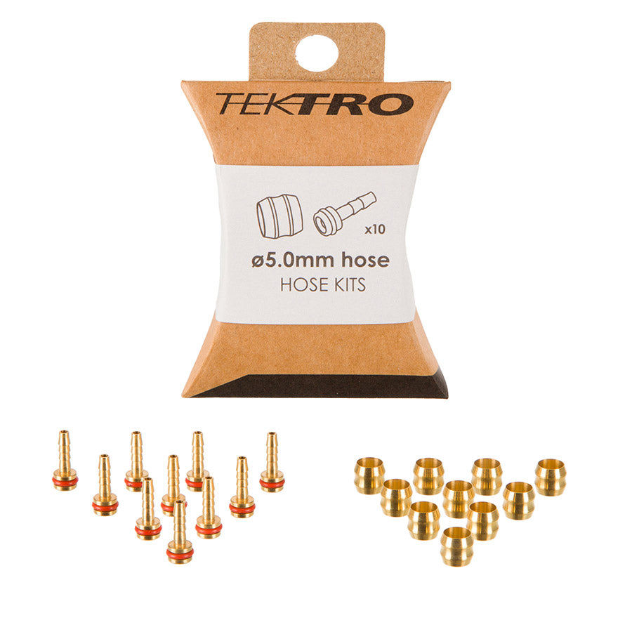 Tektro Compression Ferrules Kit for hydraulic hoses, includes 10 black ferrules, 5.5mm diameter, for secure hose fittings.